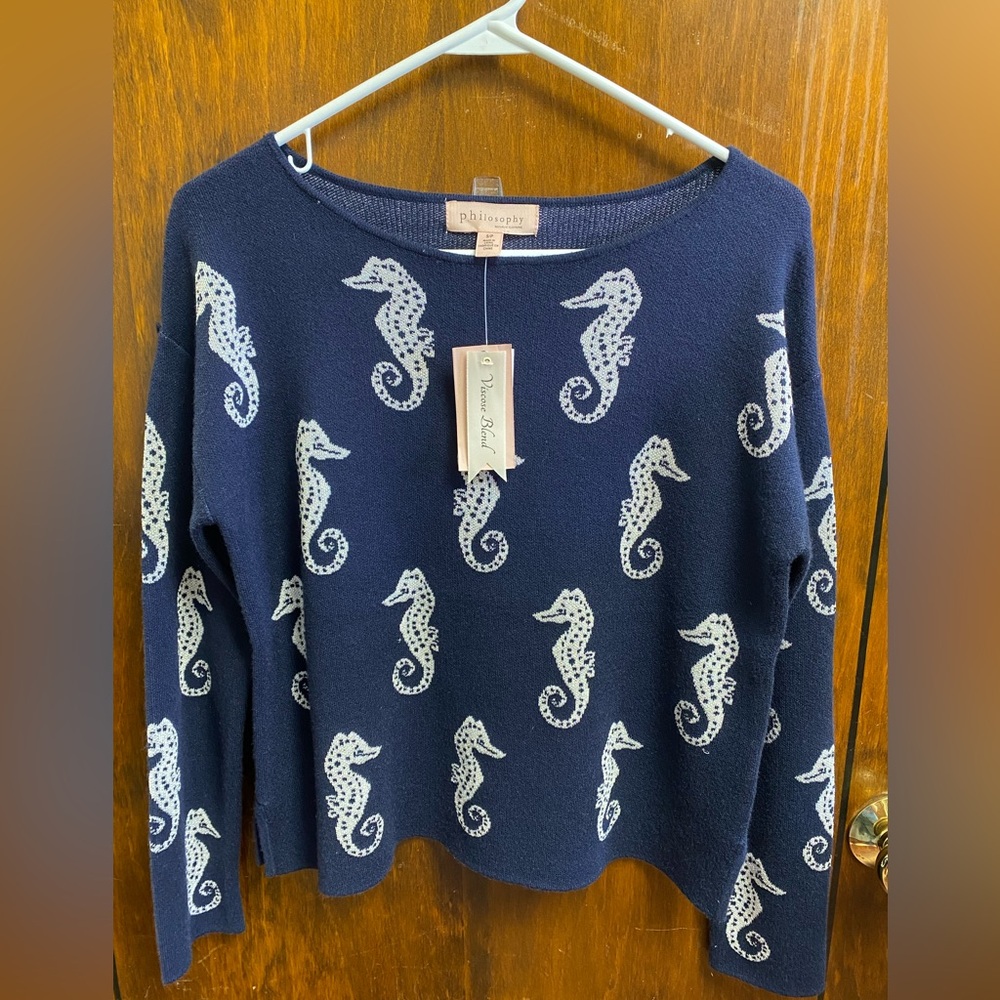 NEW $58 Philosophy Republic Seahorse Long Sleeve Viscose Blend Sweater Sz Small